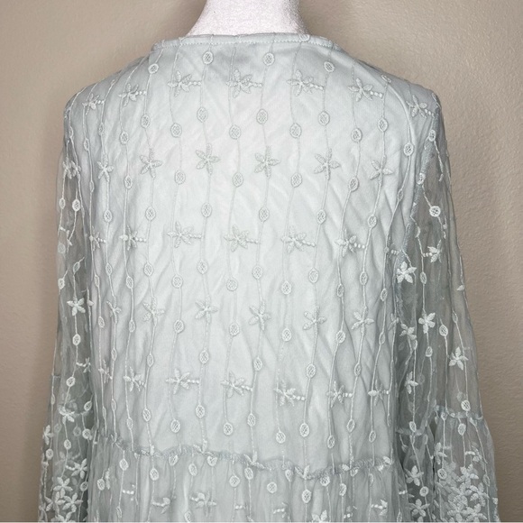 Calstyle Blue Boho Floral Embroidered Sheer Mesh Bell Sleeve Dress Sz M - Picture 6 of 10